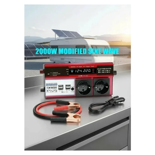 12V 2000W Modifiye Sinus Inverter Araç ve Güneş Enerjisi Uyumlu, Çift Usb, Çift Priz ve Çakmaklık ( Lisinya ) - Görsel 4