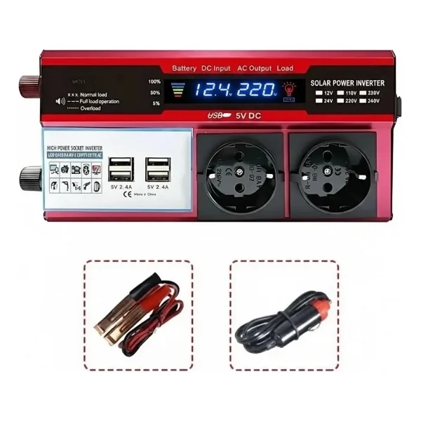 12V 2000W Modifiye Sinus Inverter Araç ve Güneş Enerjisi Uyumlu, Çift Usb, Çift Priz ve Çakmaklık ( Lisinya ) - Görsel 5