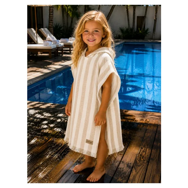 ZEYPBA Mavi Çizgili Müslin Bebek Panço - 4 Kat Pamuklu 1-3 Yaş Plaj ve Deniz Pançosu - Görsel 6
