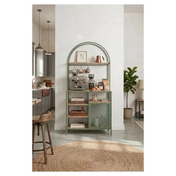 DEKOPRATİK Capella Kahve Köşesi Standı & Çok Amaçlı Mutfak Dolabı - Tel Kapaklı Mint Yeşili (80x180cm) - Görsel 2