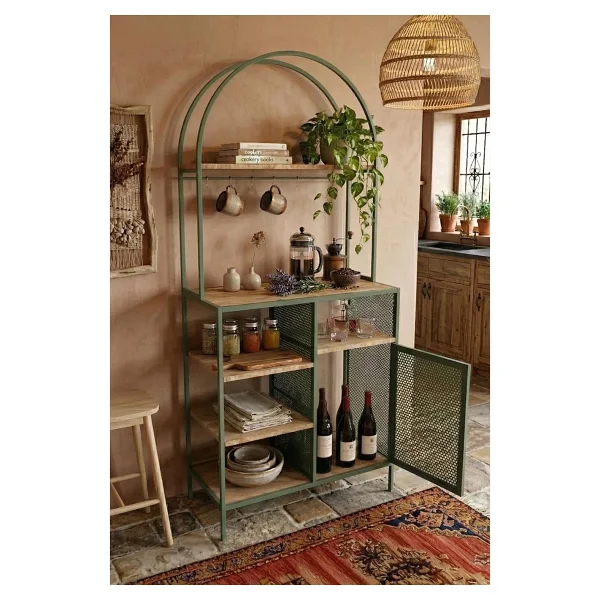 DEKOPRATİK Capella Kahve Köşesi Standı & Çok Amaçlı Mutfak Dolabı - Tel Kapaklı Mint Yeşili (80x180cm) - Görsel 4