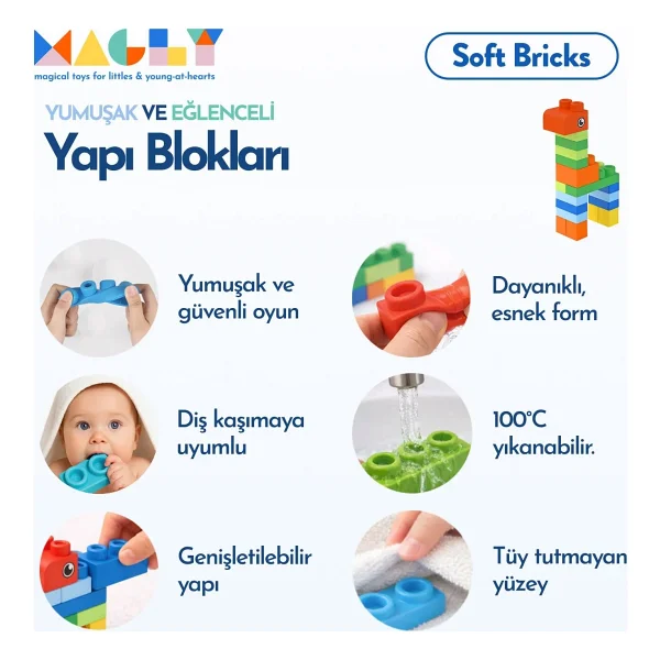 Magly Soft Bricks 42 Parça Yumuşak Blok Oyuncak - Görsel 3
