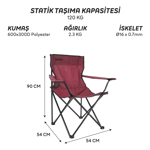 FreeCamp 9902B Sage Bordo Katlanır Kamp Sandalyesi - Görsel 9