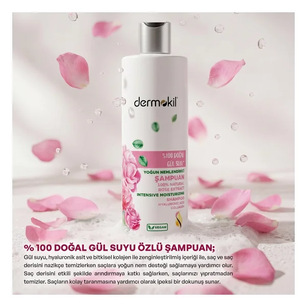 Dermokil %100 Doğal Gül Suyu Özlü Yoğun Nemlendirici 390 ml Şampuan - Görsel 3
