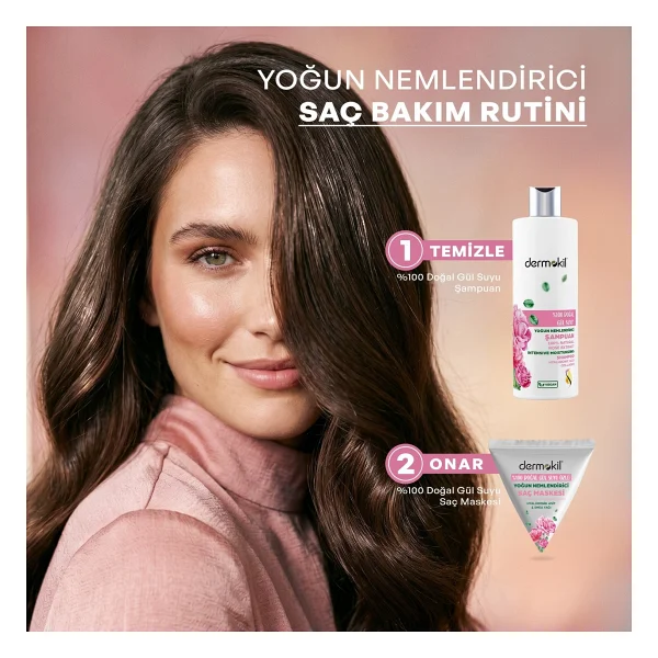 Dermokil %100 Doğal Gül Suyu Özlü Yoğun Nemlendirici 390 ml Şampuan - Görsel 5