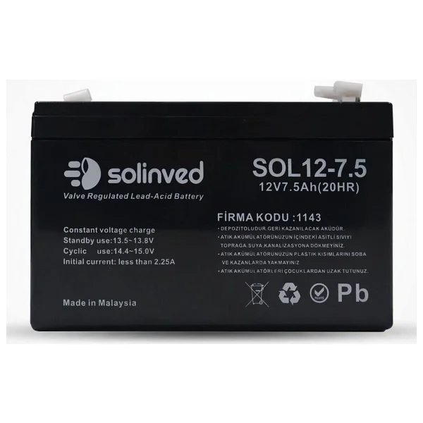 Solinved 12V 7.5AH Kuru Tip Akü (2 Adet) - Görsel 2