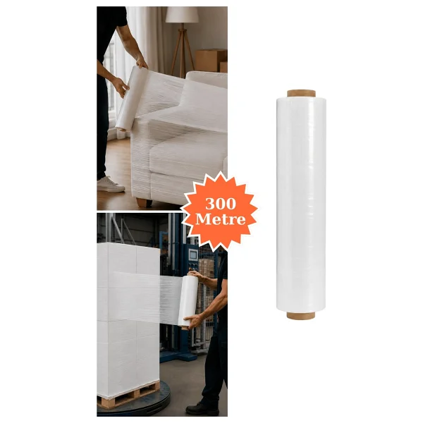 Plas+Plus El Tipi Beyaz Streç Film Mobilya Eşya Koli Palet Paket Taşıma Sarma Koruma 40 cm x 300 m 23 Mikron - Görsel 6