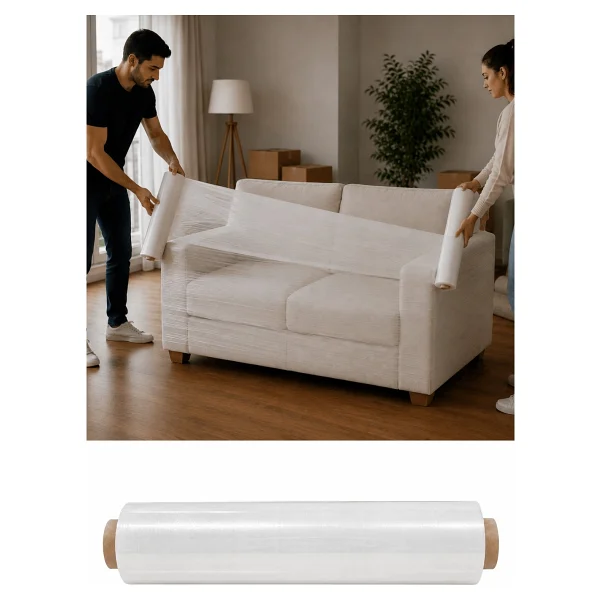 Plas+Plus El Tipi Beyaz Streç Film Mobilya Eşya Koli Palet Paket Taşıma Sarma Koruma 40 cm x 300 m 23 Mikron - Görsel 3