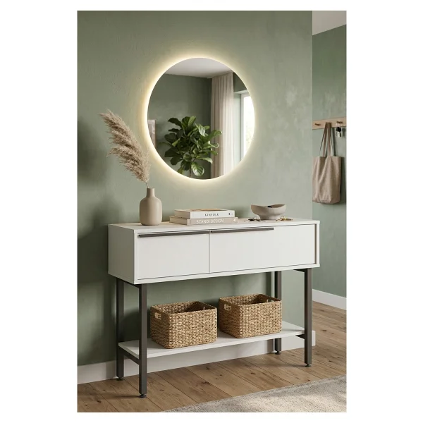 Robin Home LED Aynalı Dresuar Antre Hol Kapaklı 100CM Metal Ayaklı Beyaz - Görsel 6