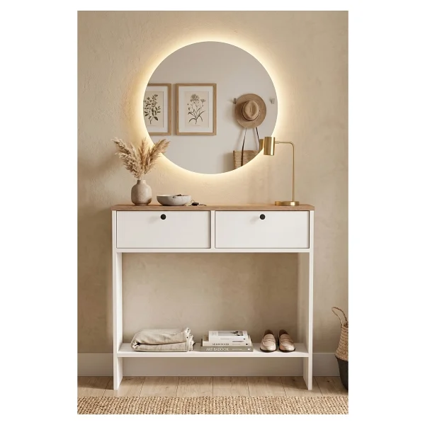 Robin Home LED Aynalı Dresuar Kapaklı Ahşap Ayaklı 90CM Sepet-Beyaz - Görsel 7