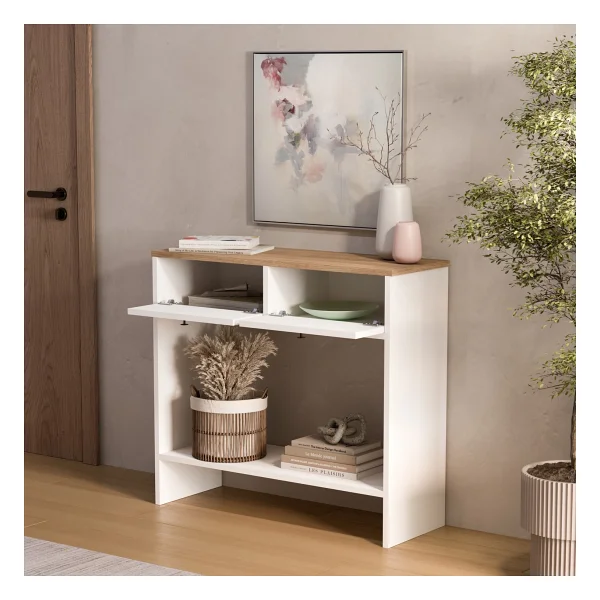Robin Home LED Aynalı Dresuar Kapaklı Ahşap Ayaklı 90CM Sepet-Beyaz - Görsel 3