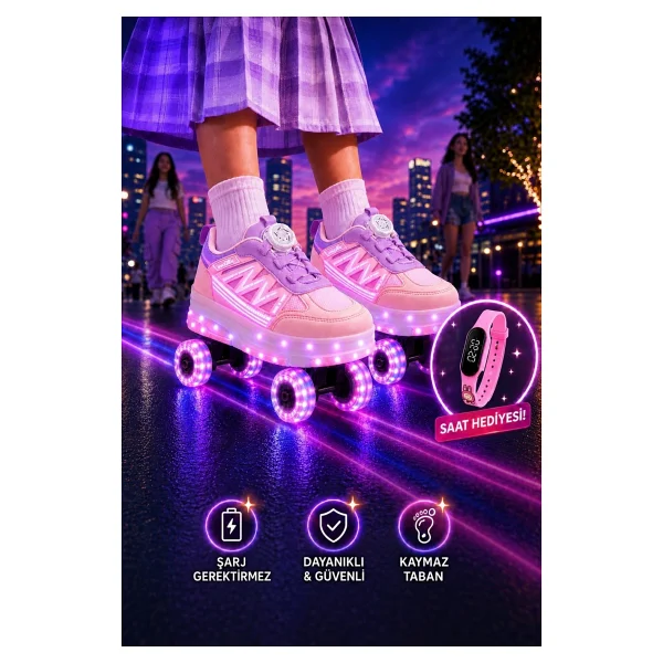 Muggo SKATE Çocuk Işıklı Patenli Tekerlekli Sneaker Spor Ayakkabı - Görsel 8