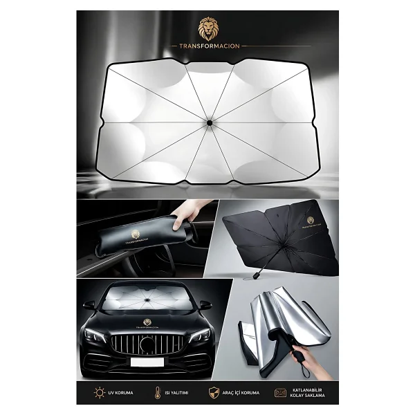 Transformacion Şemsiye Tipi Araç Güneşliği, Katlanabilir Oto Ön Cam Güneşlik, 10 Telli Uv Korumalı 723210 - Görsel 8