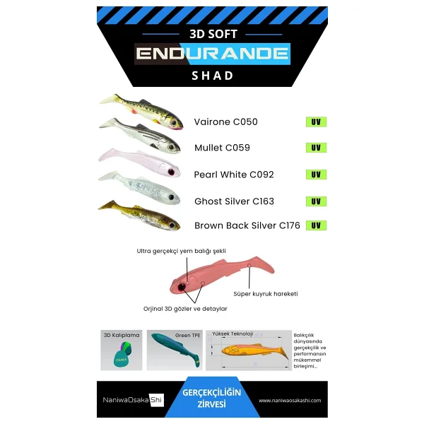 NaniwaOsakaShi Endurande Shad 7 cm Silikon Yem - Görsel 3
