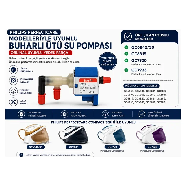Supervac Philips GC6842/30, GC6815, GC7920, GC7933 PerfectCare Compact Plus ile Uyumlu Buharlı Ütü Su Pompası - Görsel 4