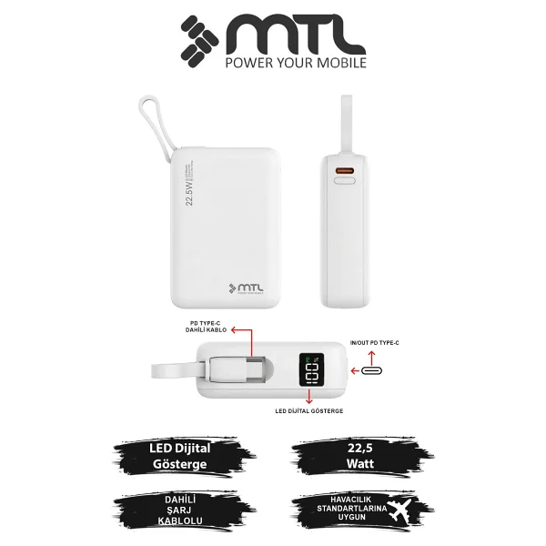 MTL MT4550 Gri 20000 mAh Hızlı Şarj Powerbank - Görsel 6