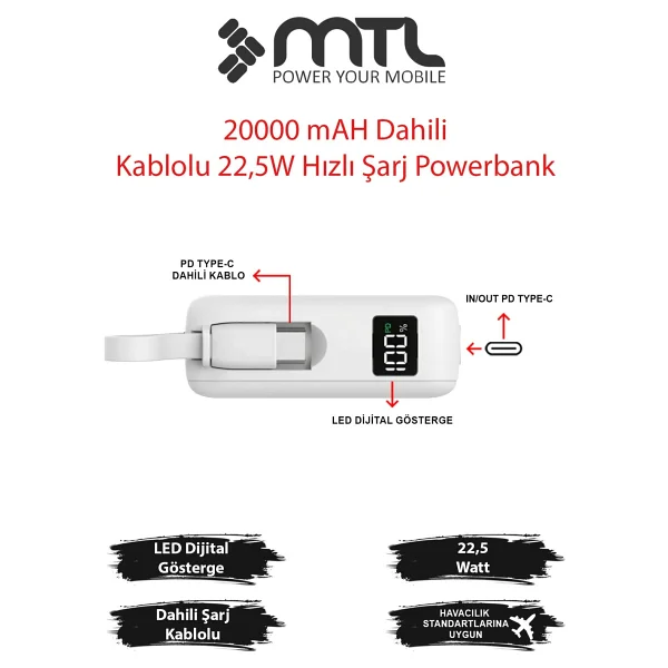 MTL MT4550 Gri 20000 mAh Hızlı Şarj Powerbank - Görsel 7
