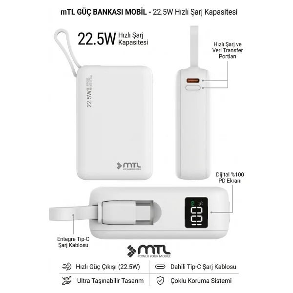 MTL MT4550 Gri 20000 mAh Hızlı Şarj Powerbank - Görsel 8