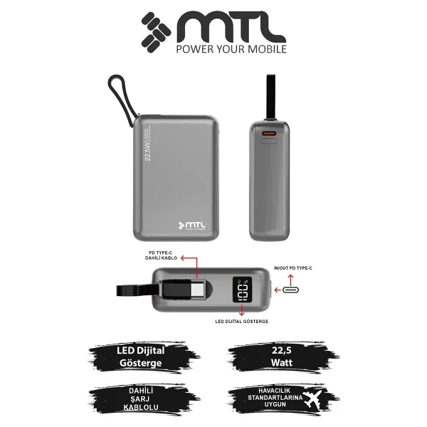 MTL MT4550 Gri 20000 mAh Hızlı Şarj Powerbank - Görsel 10