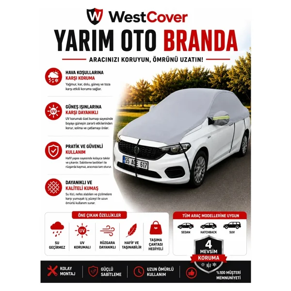 WestCover Chery Tiggo 8 Pro Suv Uyumlu (Reflektörlü-Dikiz) Yarım Oto Branda Güneş Koruyucu Branda Su Geçirmez Uv Korumalı - Görsel 3