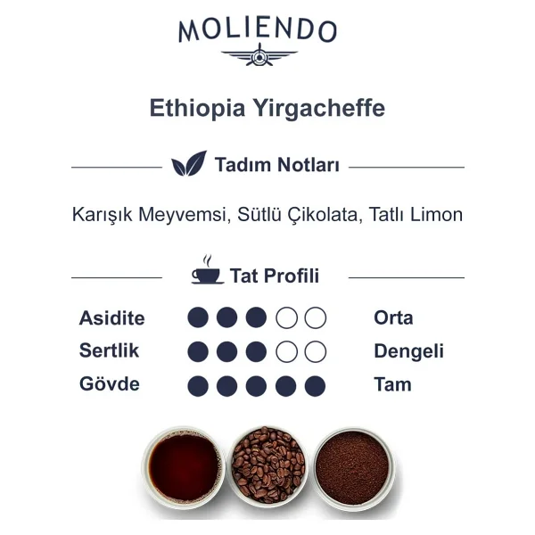 Moliendo Ethiopia Yirgacheffe Yöresel 1 kg Çekirdek Kahve - Görsel 3