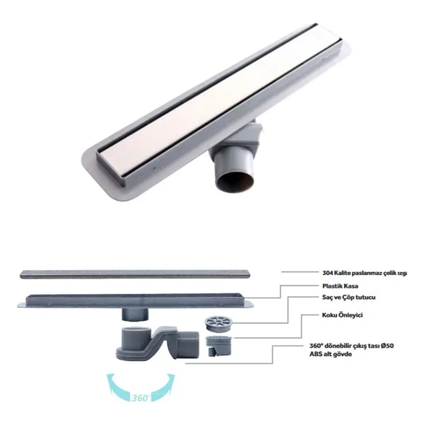 Sukar Line 4s Plain 40CM Izgaralı Krom Duş Kanalı 1154-2354022-01 - Görsel 2