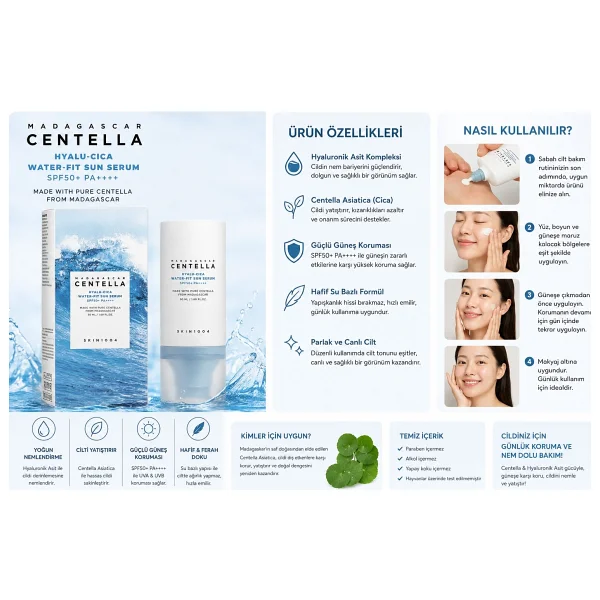 Skin1004 Madagascar Centella Hyalu Cica Water-Fit 50 ml 50 Faktör Güneş Serumu - Görsel 9