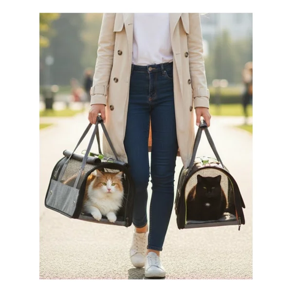 Reyo Brave Paws Flybag Plastik Yırtılmaz Fileli Kedi ve Köpek Taşıma Çantası Seyahat Çantası Gri 45X25X26CM - Görsel 2