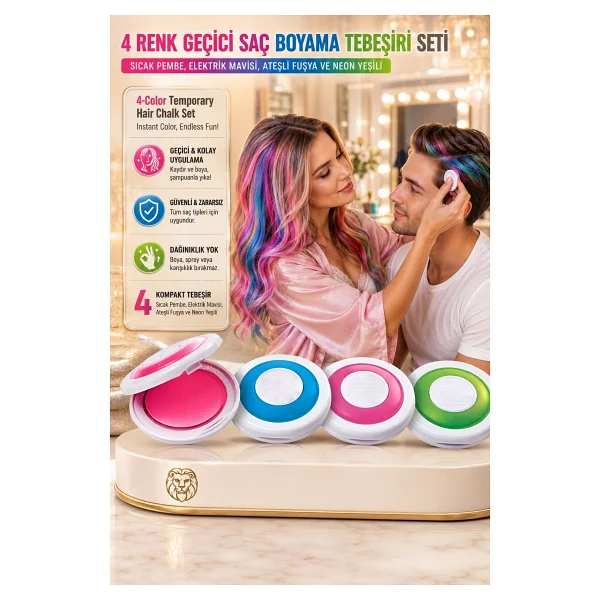 Transformacion 4'lü Set Geçici Saç Tebeşiri: Yıkanabilir Renkli Saç Boyası - Parti ve Festival Için Anında Tarz 714662 - Görsel 7