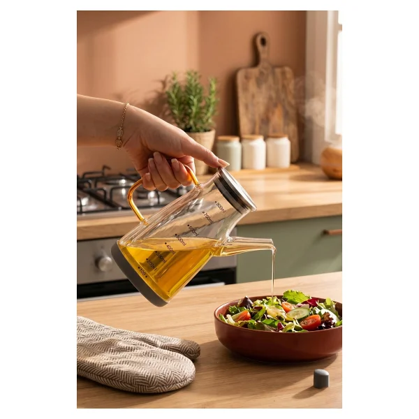 Porsima YH009-D02 2li Metal Kapaklı Vakumlu Ölçekli Borosilikat Cam Yağdanlık Takımı - Sızdırmaz Yağlık Sirkelik Seti 800ML+800ML - Görsel 2
