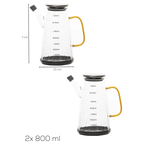 Porsima YH009-D02 2li Metal Kapaklı Vakumlu Ölçekli Borosilikat Cam Yağdanlık Takımı - Sızdırmaz Yağlık Sirkelik Seti 800ML+800ML - Görsel 3