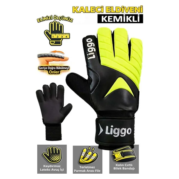 Liggo Plonjon Kemikli Kaleci Eldiveni Bilek Bandajlı Parmak Destekli 7-8-9-10 - Yeşil - Görsel 5