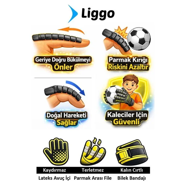 Liggo Plonjon Kemikli Kaleci Eldiveni Bilek Bandajlı Parmak Destekli 7-8-9-10 - Yeşil - Görsel 2