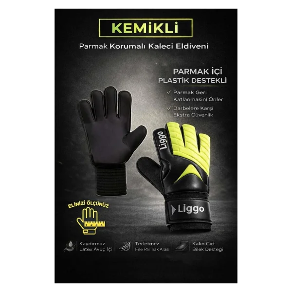 Liggo Plonjon Kemikli Kaleci Eldiveni Bilek Bandajlı Parmak Destekli 7-8-9-10 - Yeşil - Görsel 4