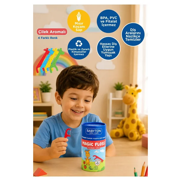 Babyton Magic Floss Çilek Aromalı 30'lu Çocuk Diş İpi - Görsel 2