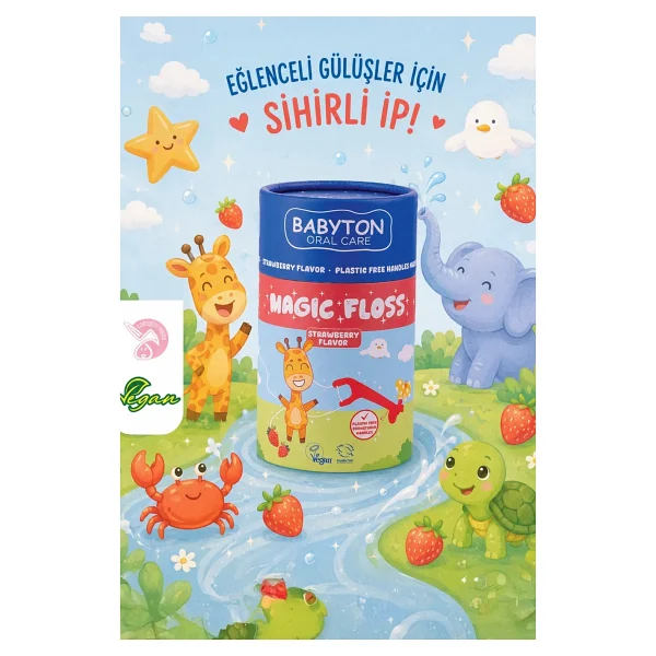 Babyton Magic Floss Çilek Aromalı 30'lu Çocuk Diş İpi - Görsel 3