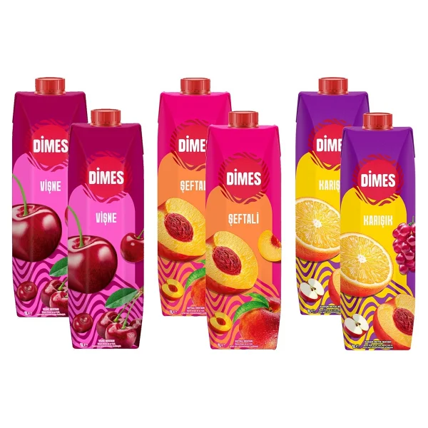 Dimes Vişne-Şeftali-Karışık Meyve Suyu 1 Lt 6 Li Karma Paket - Görsel 5