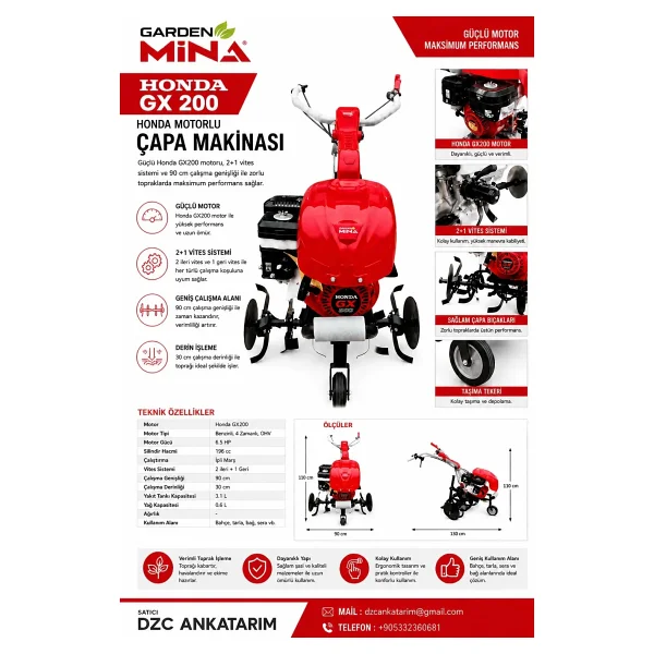 Honda GX200 Garden Mina 2+1 Çapa Makinası - Görsel 8