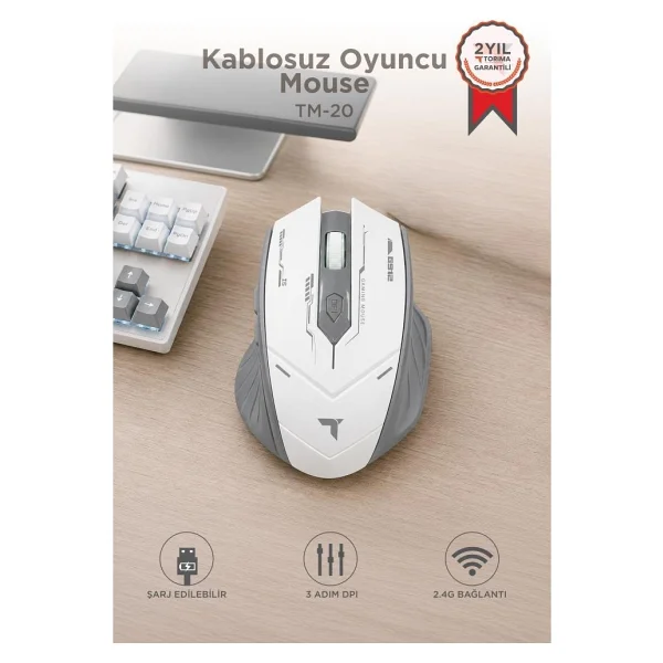 Torima TM-20 Şarjlı Ergonomik Optik Kablosuz Oyuncu Mouse - Görsel 10