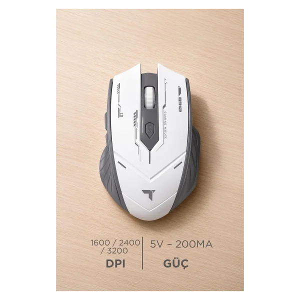 Torima TM-20 Beyaz-Gri Şarjlı Ergonomik Optik Kablosuz Oyuncu Mouse - Görsel 2