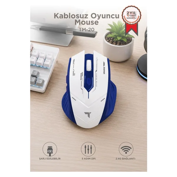 Torima TM-20 Şarjlı Ergonomik Optik Kablosuz Oyuncu Mouse - Görsel 8