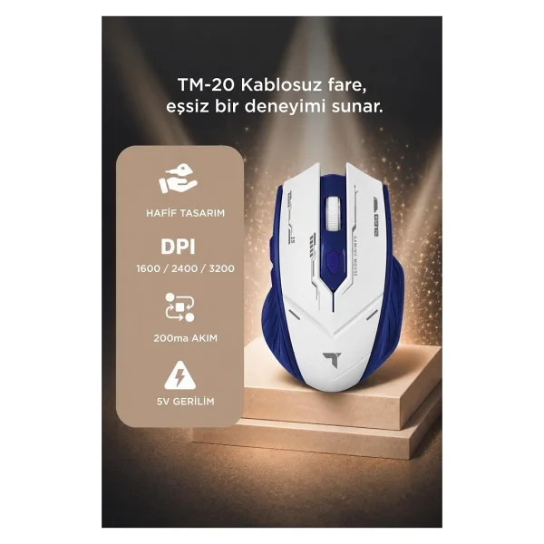 Torima TM-20 Şarjlı Ergonomik Optik Kablosuz Oyuncu Mouse - Görsel 3