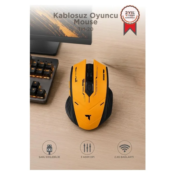 Torima TM-20 Şarjlı Ergonomik Optik Kablosuz Oyuncu Mouse - Görsel 9