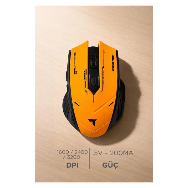 Torima TM-20 Sarı Şarjlı Ergonomik Optik Kablosuz Oyuncu Mouse - Görsel 2