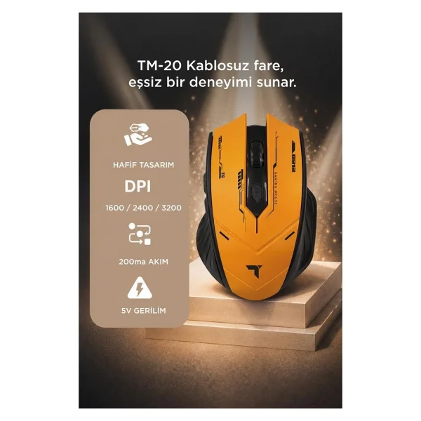 Torima TM-20 Sarı Şarjlı Ergonomik Optik Kablosuz Oyuncu Mouse - Görsel 3