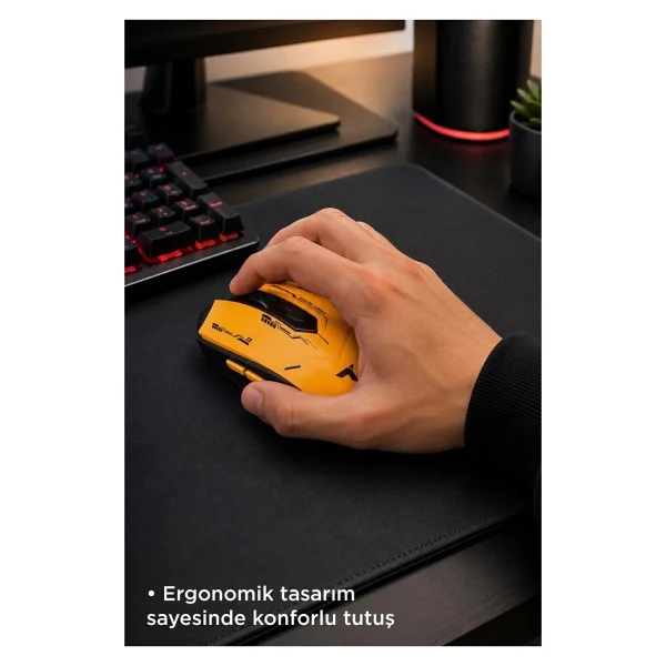 Torima TM-20 Sarı Şarjlı Ergonomik Optik Kablosuz Oyuncu Mouse - Görsel 4