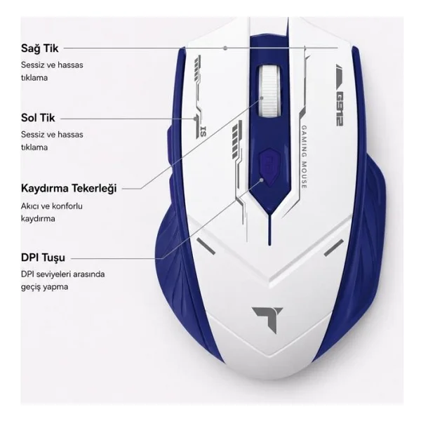 Torima TM-20 Sarı Şarjlı Ergonomik Optik Kablosuz Oyuncu Mouse - Görsel 5