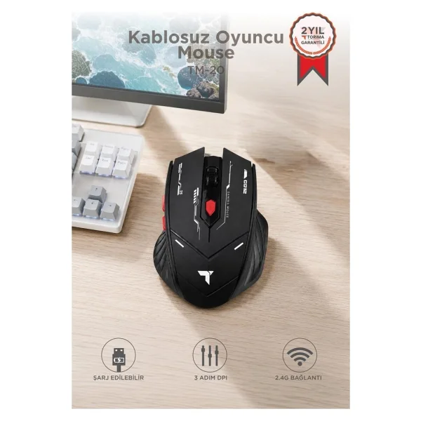 Torima TM-20 Şarjlı Ergonomik Optik Kablosuz Oyuncu Mouse - Görsel 7