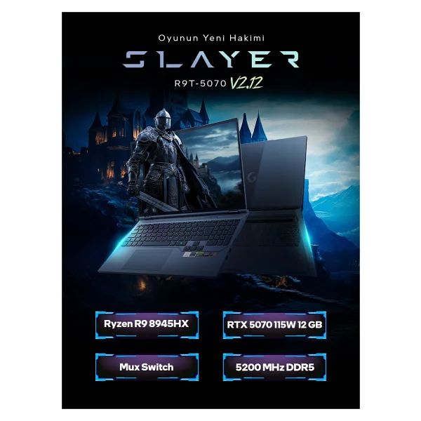 Game Garaj Slayer R9T-5070 V2.12 C7 Ryzen 9 8945HX 16 GB 1 TB SSD RTX5070 16" WQXGA Gaming Laptop - Görsel 3