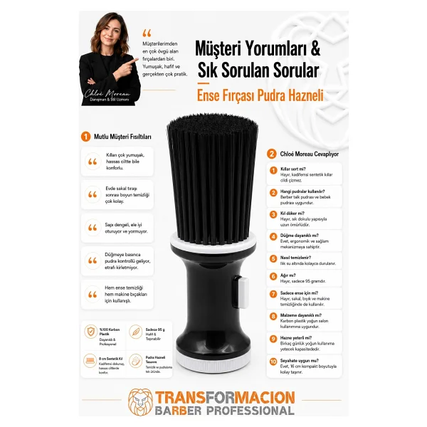 Transformacion Pudra Hazneli Ense Fırçası Saç Temizleme Fırçası - Berber Temizlik Fırçası- Kuaför Berber Malzemesi 721603 - Görsel 3